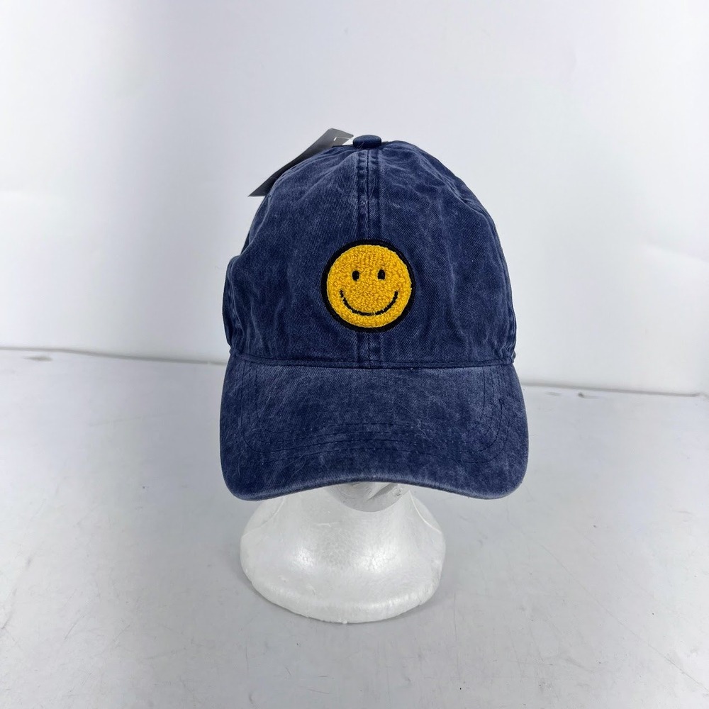 David and Young Navy Blue Smiley Face Chenille Patch Baseball Cap FWCAP3188 NWT